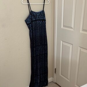 Vintage Black and Blue Lace Maxi Dress